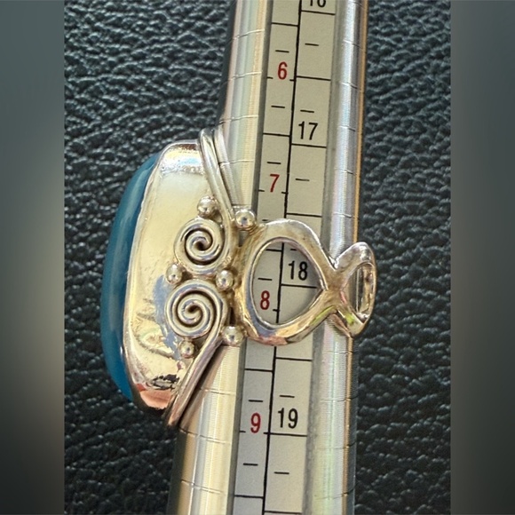 Vintage Sajen Sterling Silver Blue Moonstone Statement Ring – Size 8 Adjustable - Picture 9 of 10